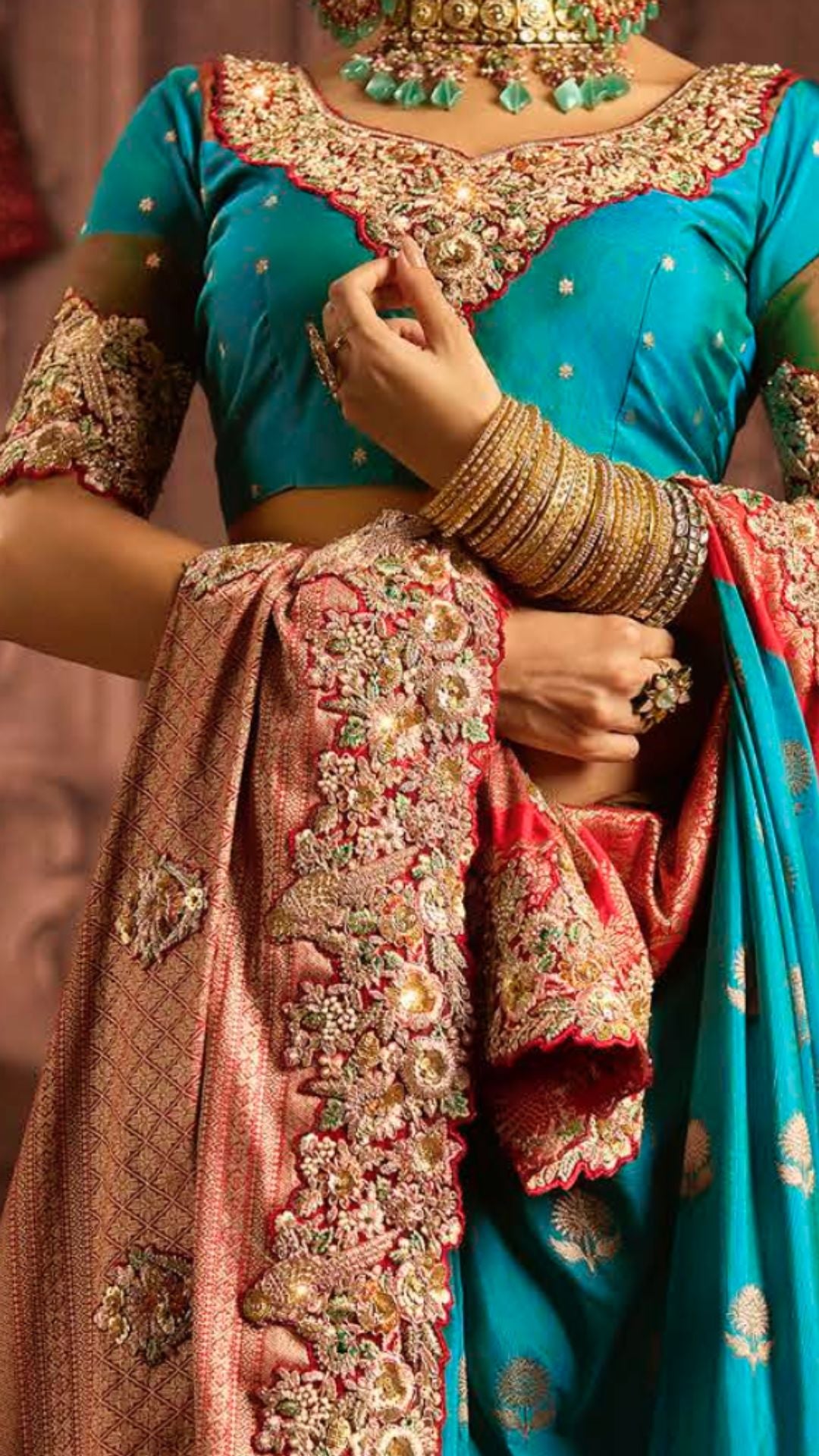 Turquoise Tanna Silk Embroidered Saree