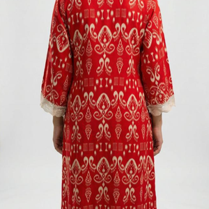 Red Maslin Cotton Coord Set with Fine Lace Work
