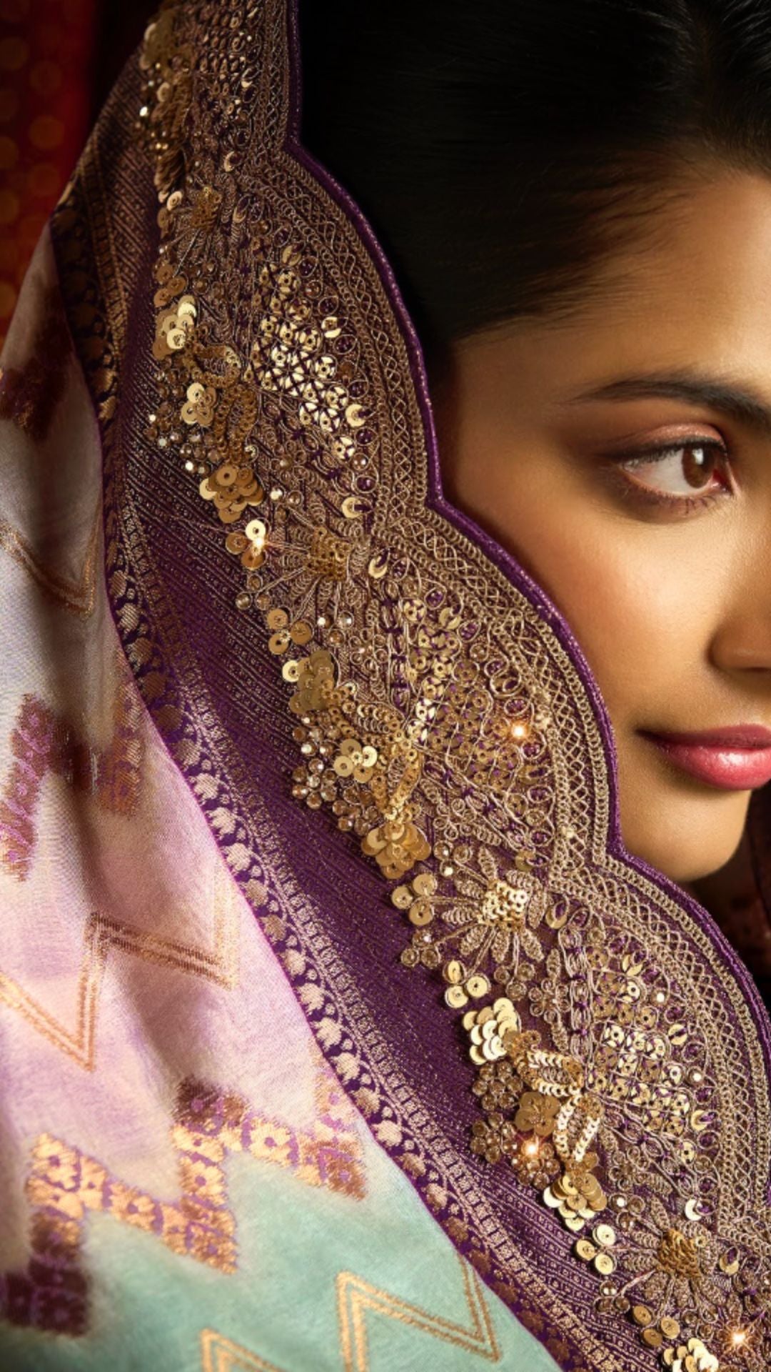 Purple Viscose Embroidered Saree