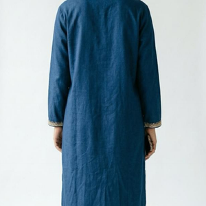 Blue Linen Cotton one Piece Indowestern with Thread Work