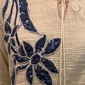 Blue and Beige Jute Coord Set with Sequins Work