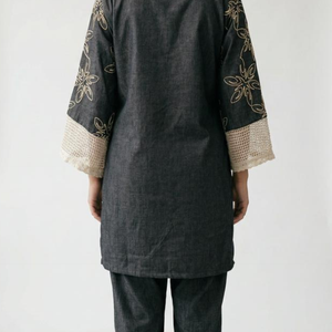 Black Handloom Cotton Coord Set with Thread Work