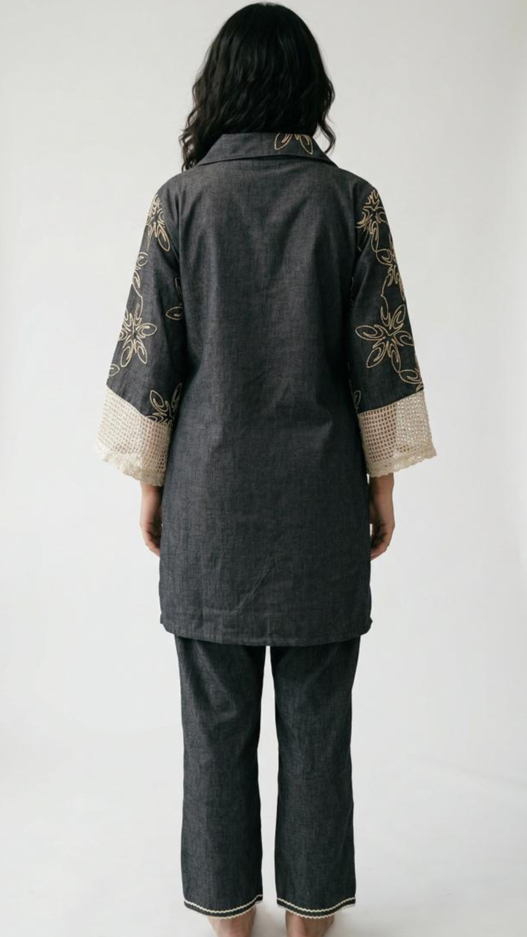 Black Handloom Cotton Coord Set with Thread Work