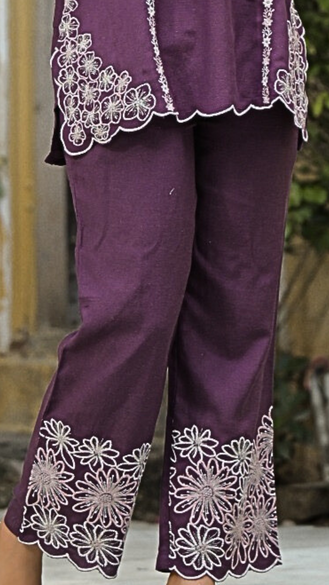 Grape Purple Linen Cotton Coord Set with Thread Embroidery