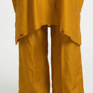 Mustard Dola Silk Coord Set with Zari, Sequins, Dabka and Thread Work