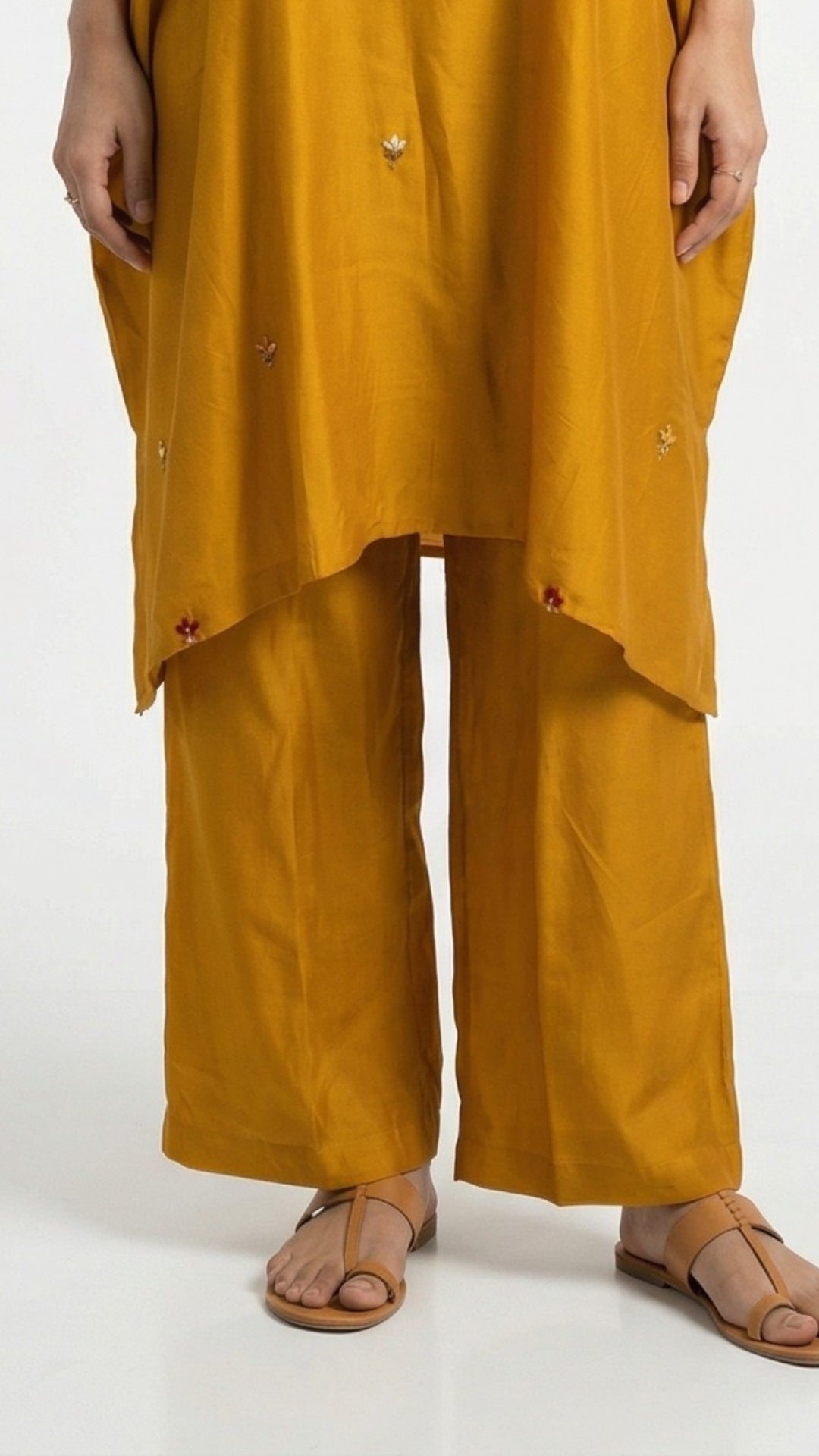 Mustard Dola Silk Coord Set with Zari, Sequins, Dabka and Thread Work