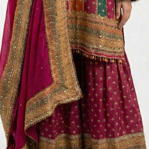 Rani Pink Tissue Indowestern with Sequins, Gota Patti, Stone & Moti Latkan Detailing