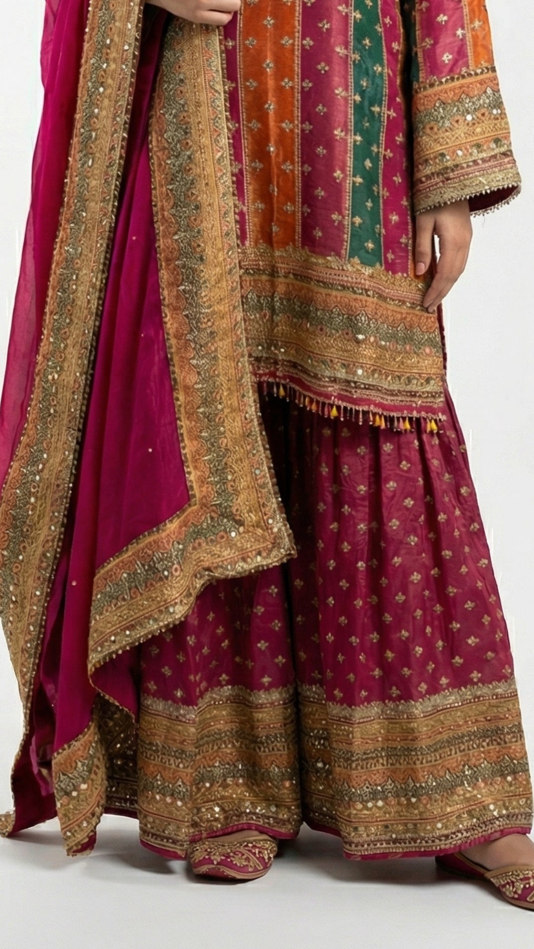 Rani Pink Tissue Indowestern with Sequins, Gota Patti, Stone & Moti Latkan Detailing