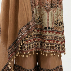 Rust Brown Muslin Suit Set with Gota Patti, Sequence & Moti Latkan Work