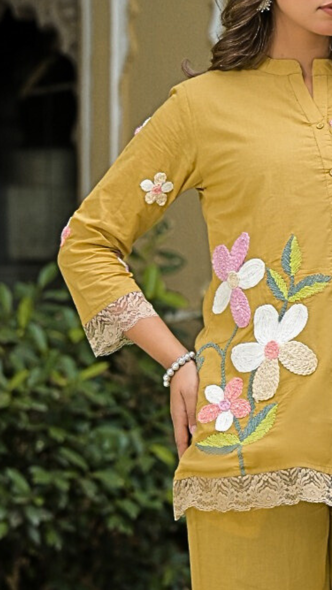 Yellow Cotton Coord Set with Thread Embroidery