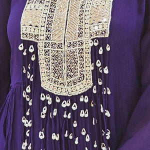 Purple Chinon Indowestern Top and Bottom with Sequins,Cutdana and Pearl Work