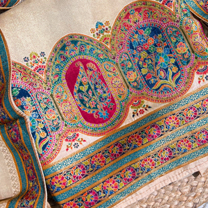 Yellow Shimmer Tissue Unstitched Suit with Weaving Embroidery 2