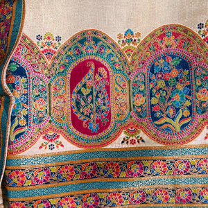 Yellow Shimmer Tissue Unstitched Suit with Weaving Embroidery 5