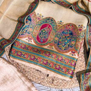 Yellow Shimmer Tissue Unstitched Suit with Weaving Embroidery 6