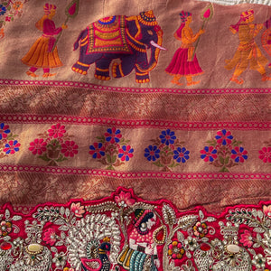 Red Georgette Unstitched Saree Embellished With Thread, Sequins, Zari, Moti & Cutdana work