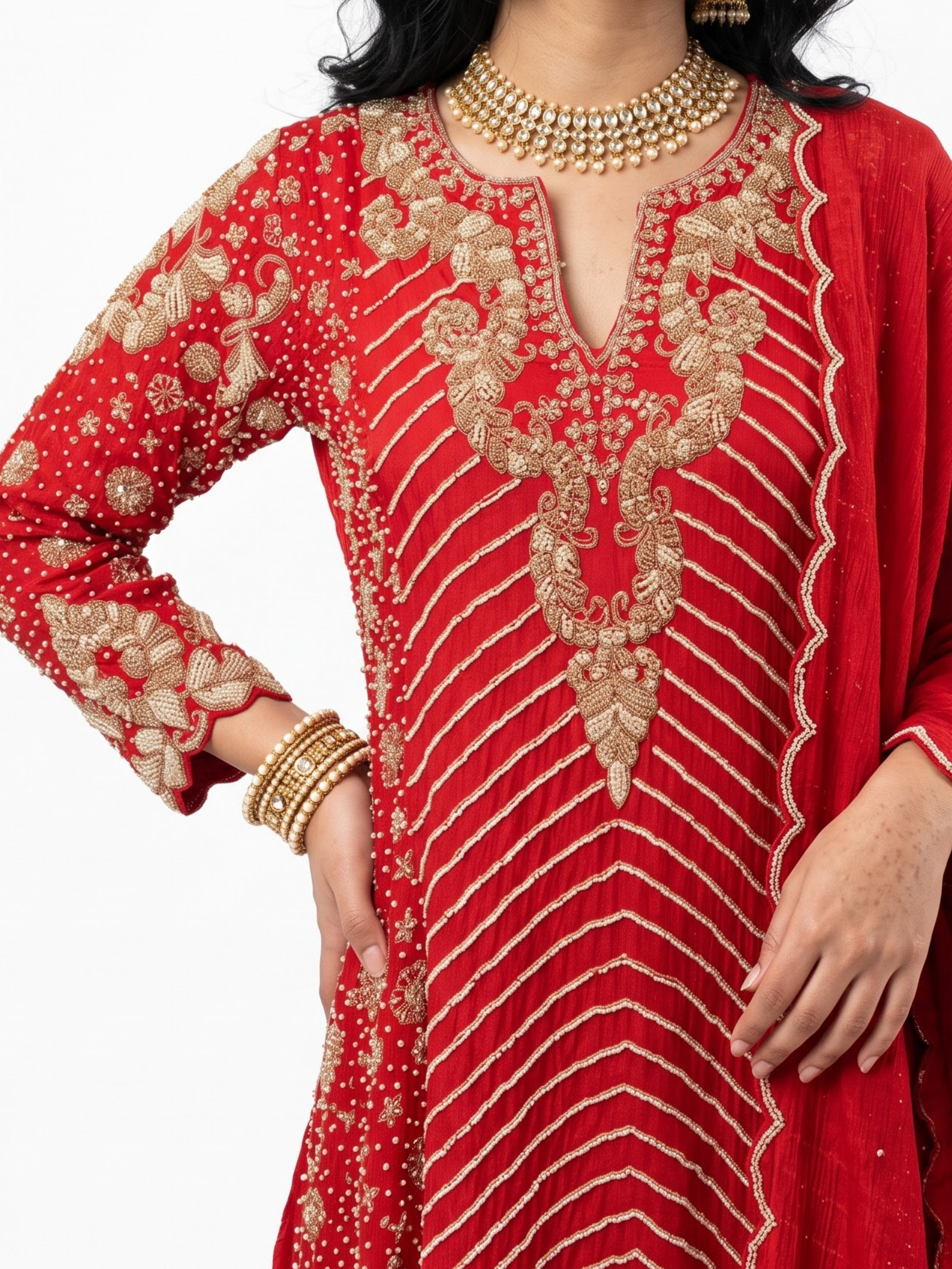 Chinon Indo Western with Cutdana, Sequins and Pearl Embroidery 4