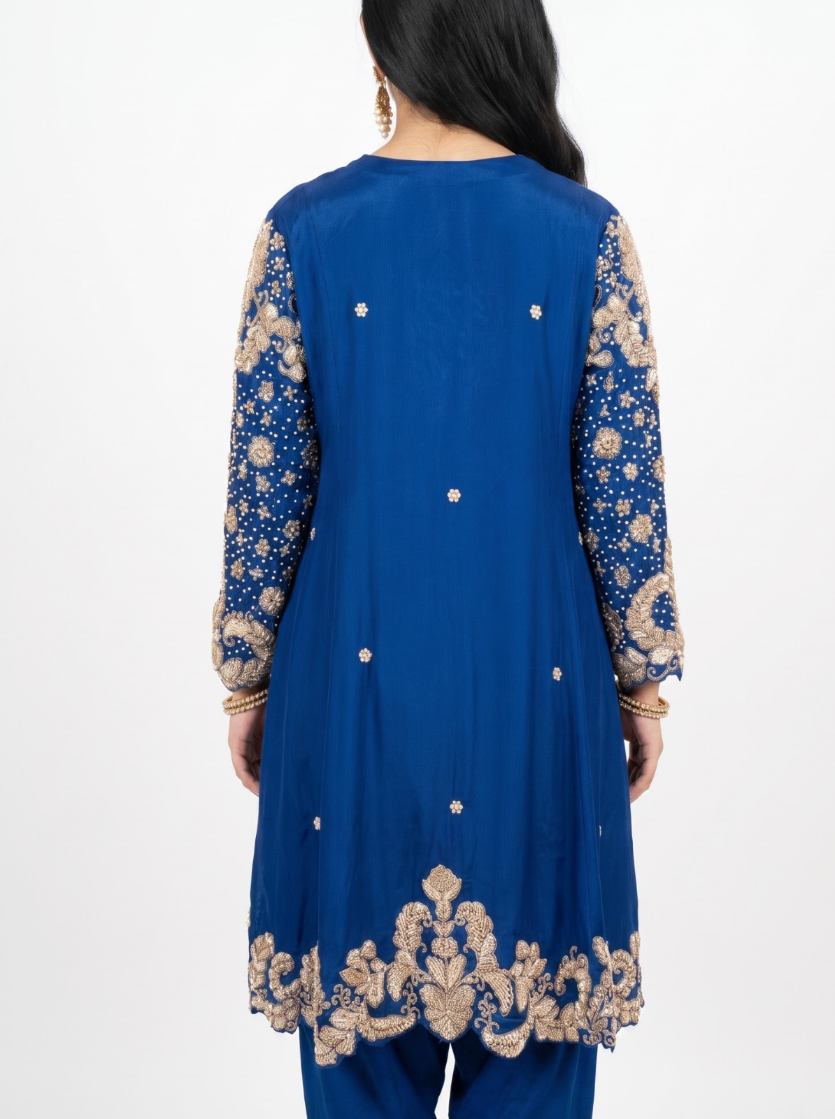 Navy Blue Chinon Indo Western with Cutdana, Sequins and Pearl Embroidery 5