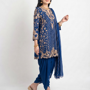 Navy Blue Chinon Indo Western with Cutdana, Sequins and Pearl Embroidery 1