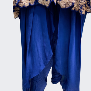 Navy Blue Chinon Indo Western with Cutdana, Sequins and Pearl Embroidery 4