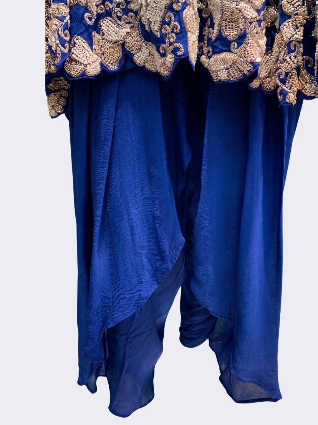 Navy Blue Chinon Indo Western with Cutdana, Sequins and Pearl Embroidery 4