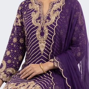 Purple Chinon Indo Western with Cutdana, Sequins and Pearl Embroidery 4