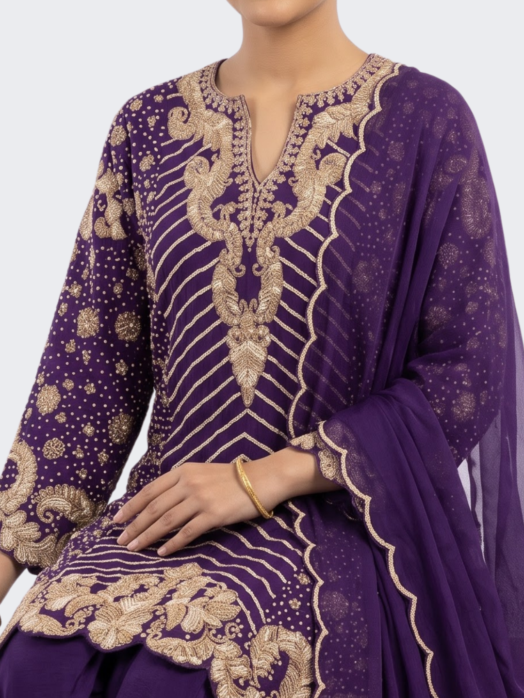 Purple Chinon Indo Western with Cutdana, Sequins and Pearl Embroidery 4