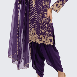 Purple Chinon Indo Western with Cutdana, Sequins and Pearl Embroidery 3