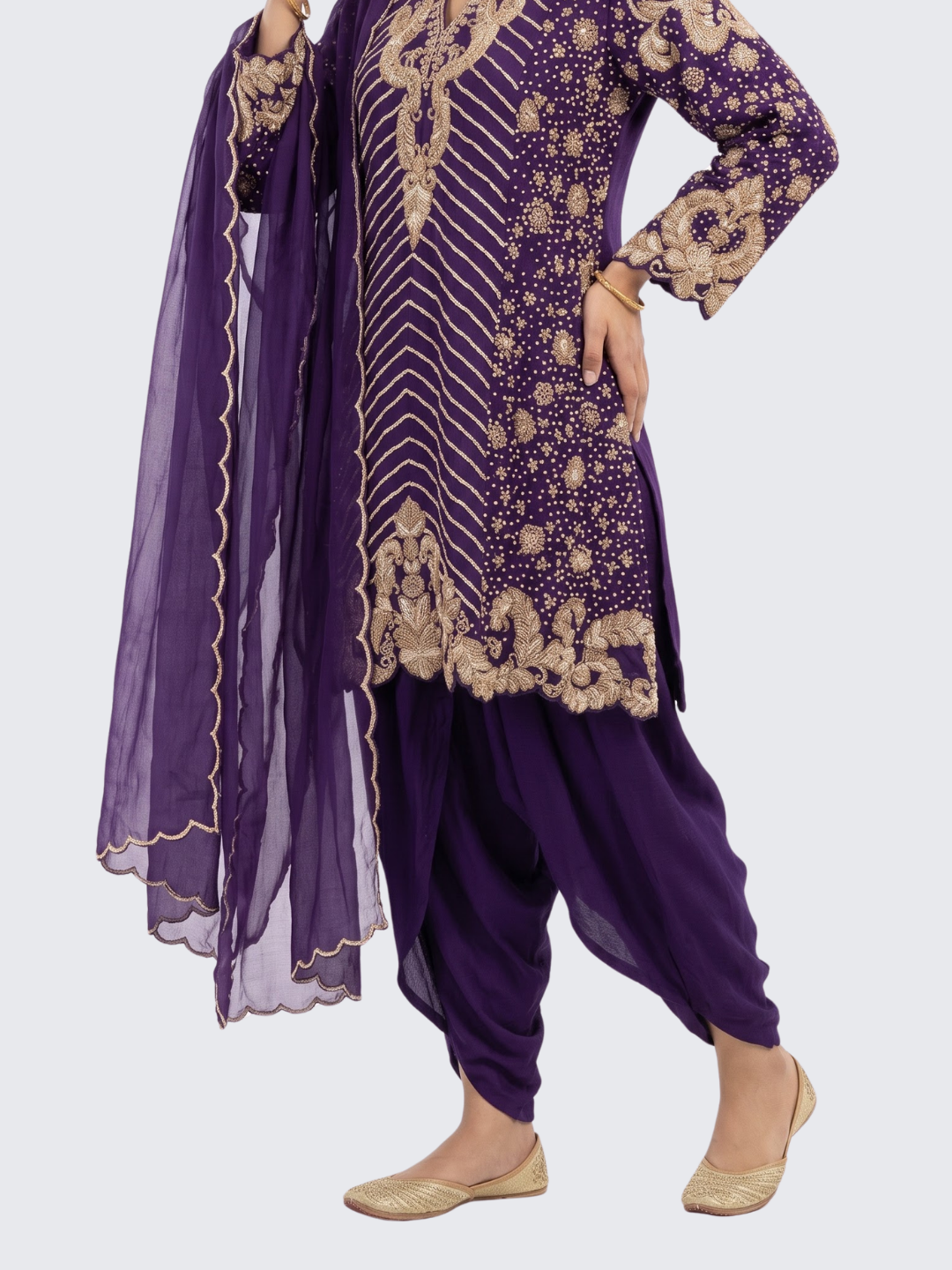 Purple Chinon Indo Western with Cutdana, Sequins and Pearl Embroidery 3