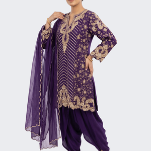 Purple Chinon Indo Western with Cutdana, Sequins and Pearl Embroidery 1