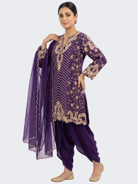 Purple Chinon Indo Western with Cutdana, Sequins and Pearl Embroidery