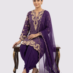 Purple Chinon Indo Western with Cutdana, Sequins and Pearl Embroidery 5