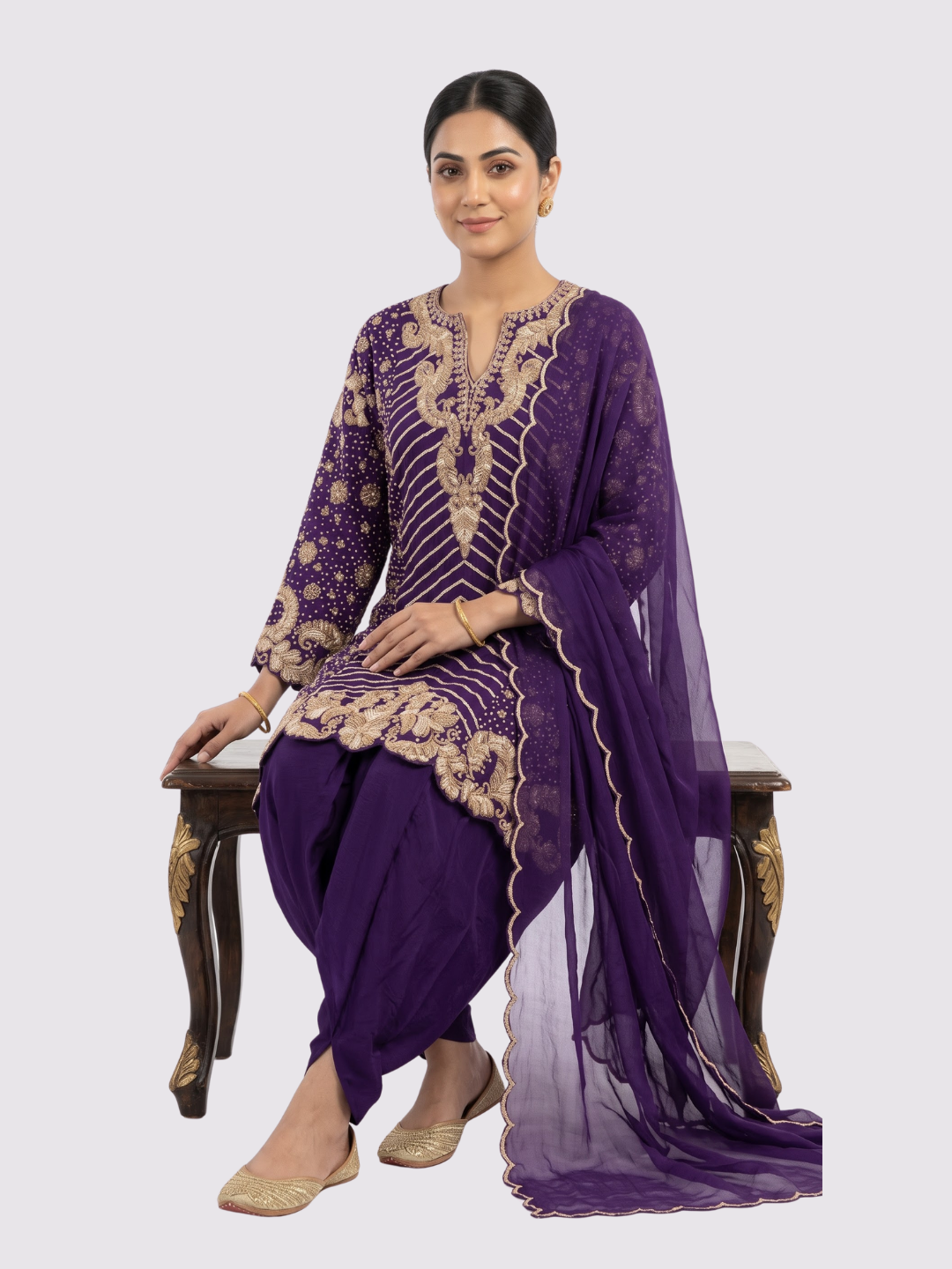 Purple Chinon Indo Western with Cutdana, Sequins and Pearl Embroidery 5
