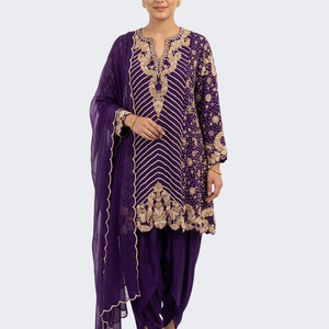 Purple Chinon Indo Western with Cutdana, Sequins and Pearl Embroidery 2