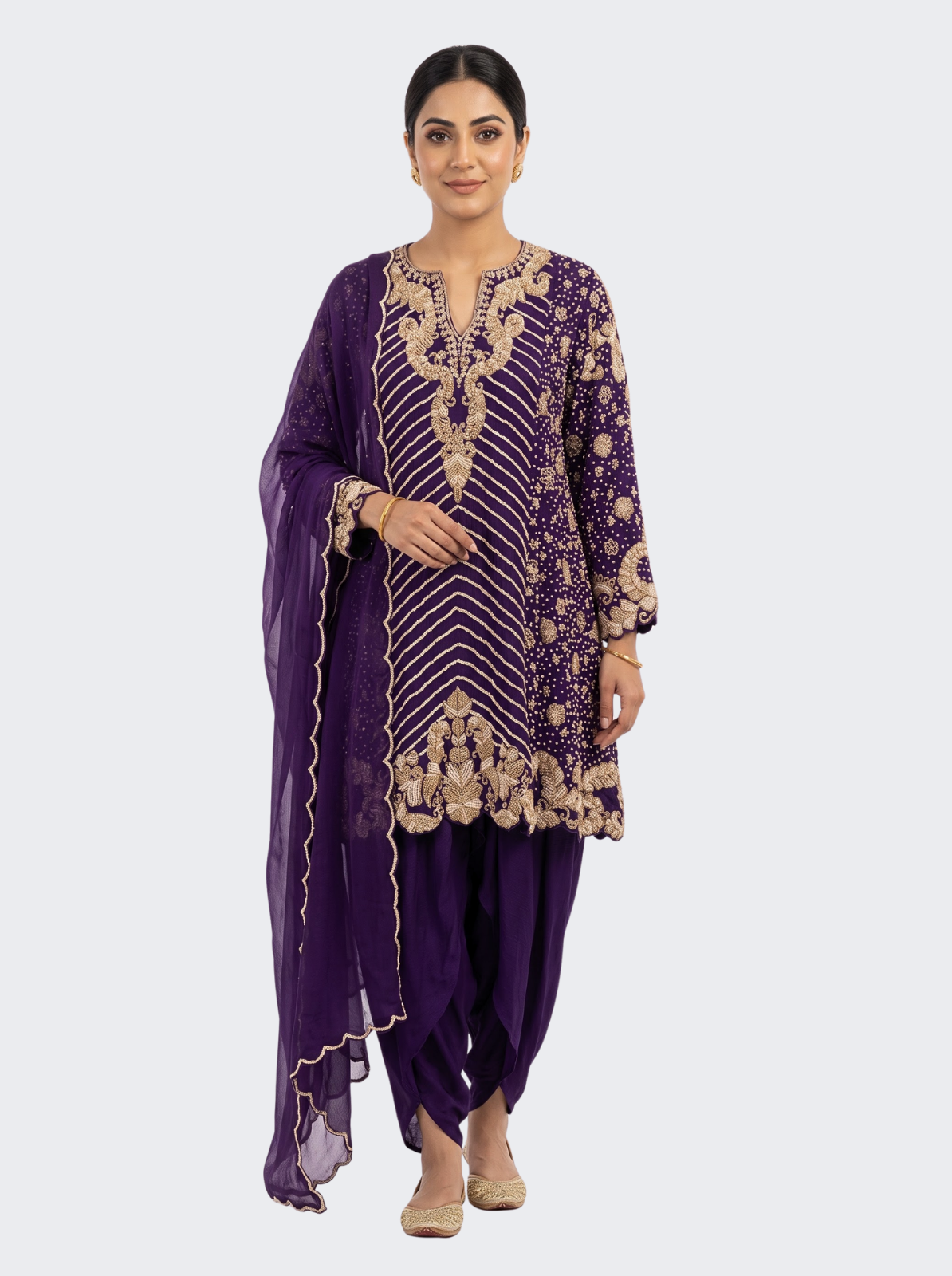Purple Chinon Indo Western with Cutdana, Sequins and Pearl Embroidery 2
