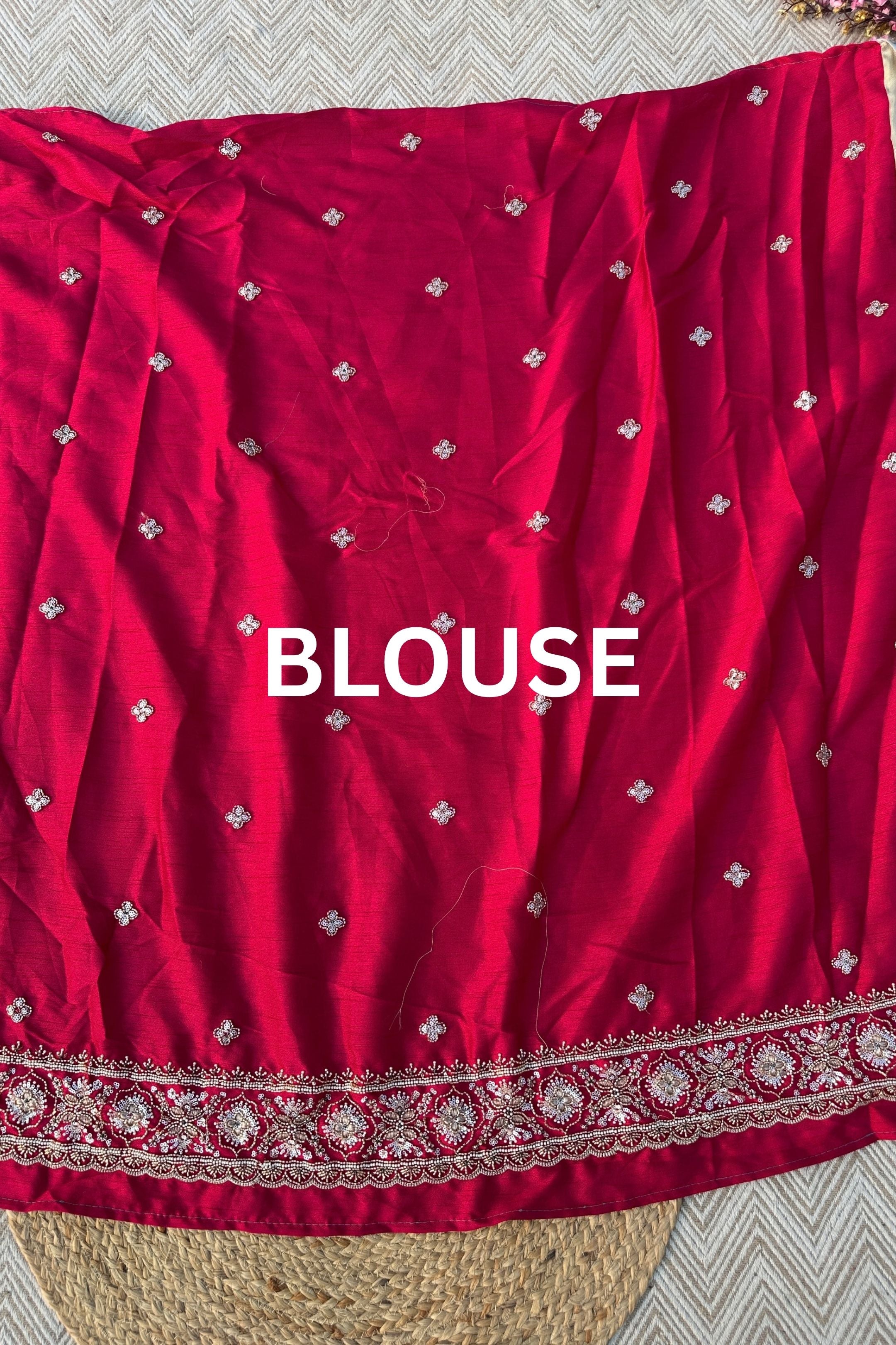 Sky Blue Brocade Unstitched Saree Embellished With Moti, Sequins & Cutdana Work