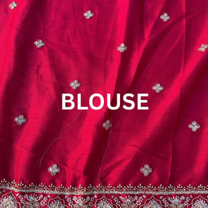 Sky Blue Brocade Unstitched Saree Embellished With Moti, Sequins & Cutdana Work