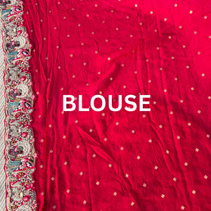 Red Georgette Unstitched Saree Embellished With Thread, Sequins, Zari, Moti & Cutdana work
