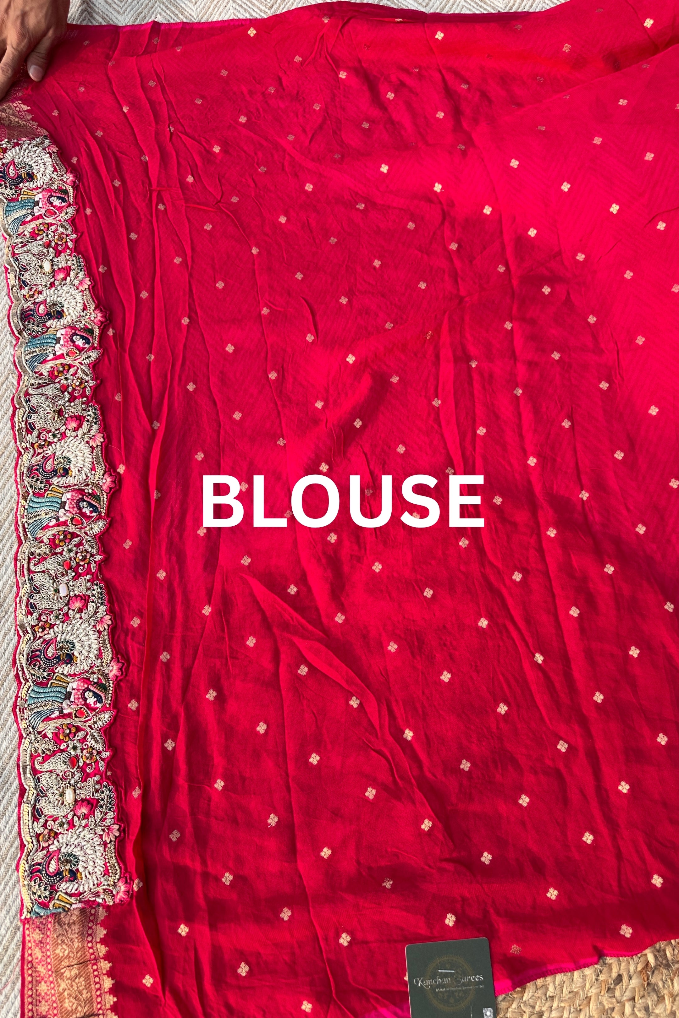 Red Georgette Unstitched Saree Embellished With Thread, Sequins, Zari, Moti & Cutdana work