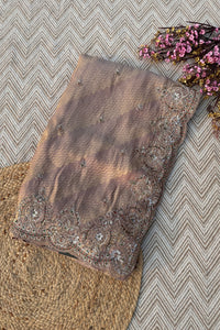 Mauve Brocade Unstitched Saree Embellished With Zari, Sequins & Cutdana Work