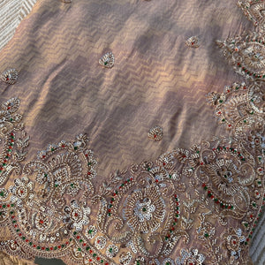 Mauve Brocade Unstitched Saree Embellished With Zari, Sequins & Cutdana Work