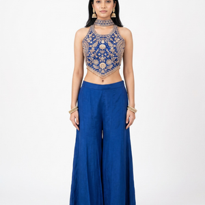 Blue Chinon Indo Western with Cutdana, Sequins and Dabka Embroidery 1