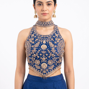 Blue Chinon Indo Western with Cutdana, Sequins and Dabka Embroidery 2