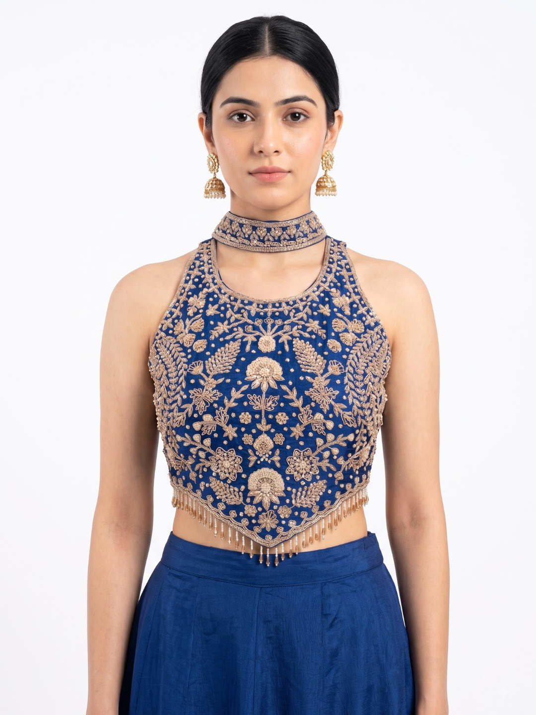 Blue Chinon Indo Western with Cutdana, Sequins and Dabka Embroidery 2