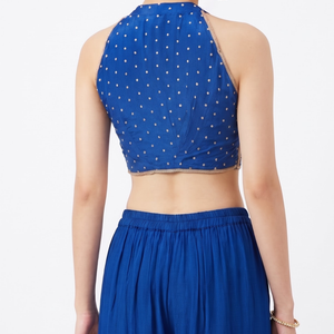 Blue Chinon Indo Western with Cutdana, Sequins and Dabka Embroidery 5