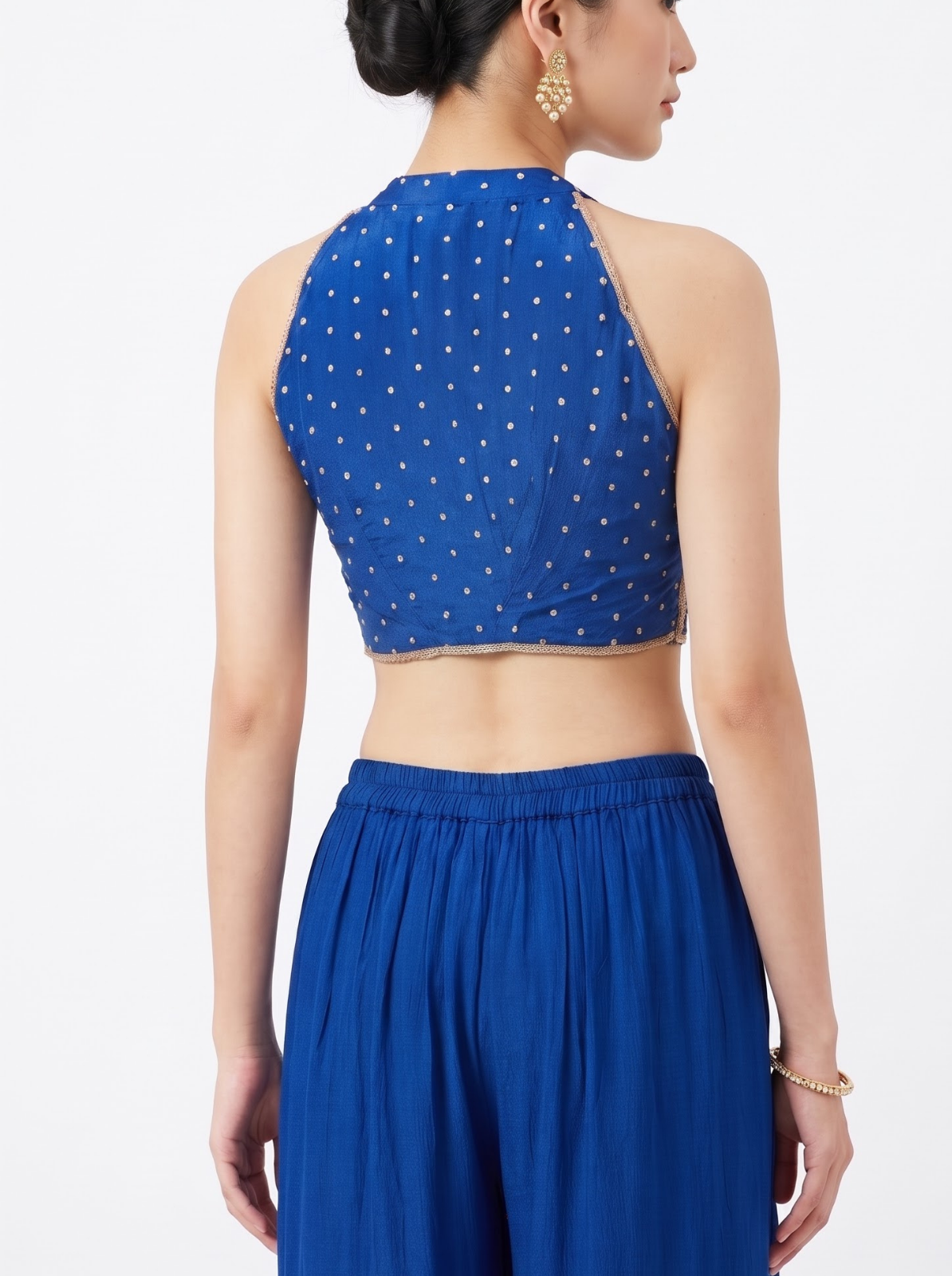 Blue Chinon Indo Western with Cutdana, Sequins and Dabka Embroidery 5