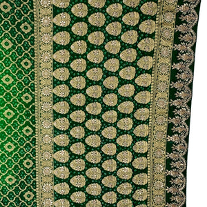 Green Pure Georgette Bandhej Unstitched Saree with Gota, Dabka & Dori Work