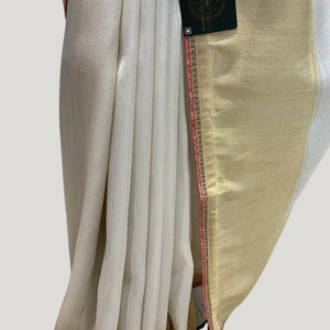 Ivory Silk Saree with Stitched Blouse and Zari, Cutdana & Sequins Work