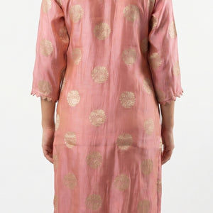 Pink Banarasi Tissue Suit with Mirror, Dabka & Moti Detailing