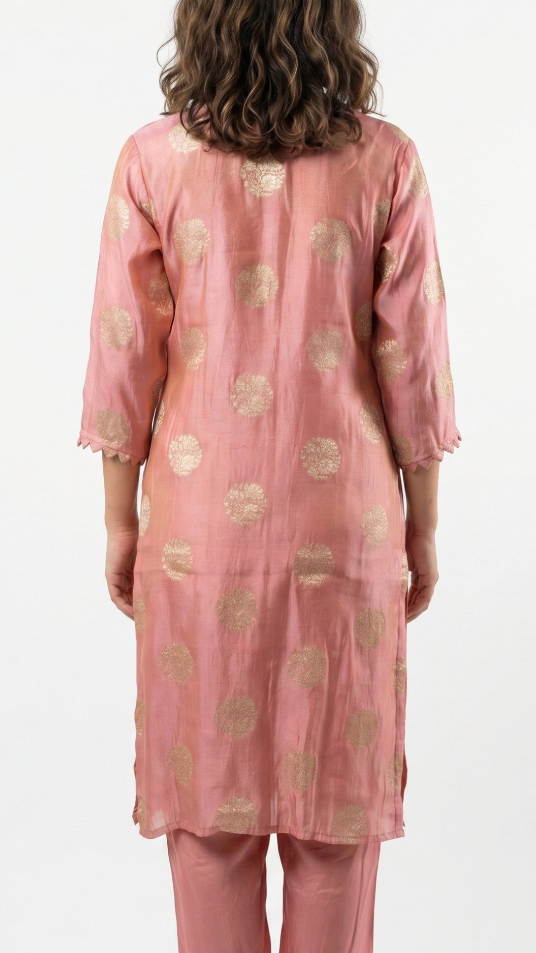 Pink Banarasi Tissue Suit with Mirror, Dabka & Moti Detailing