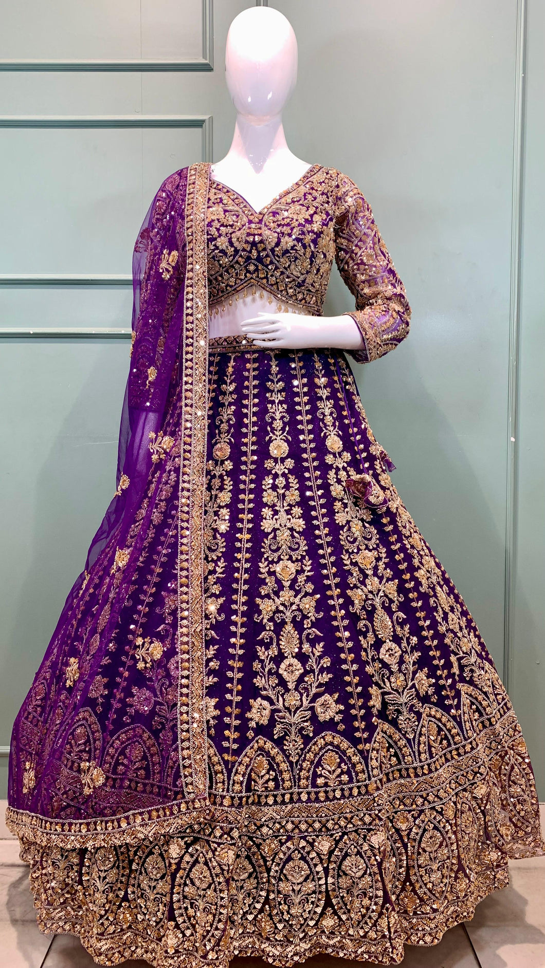 Purple Net Lehenga With Cut Dana and Sequence work